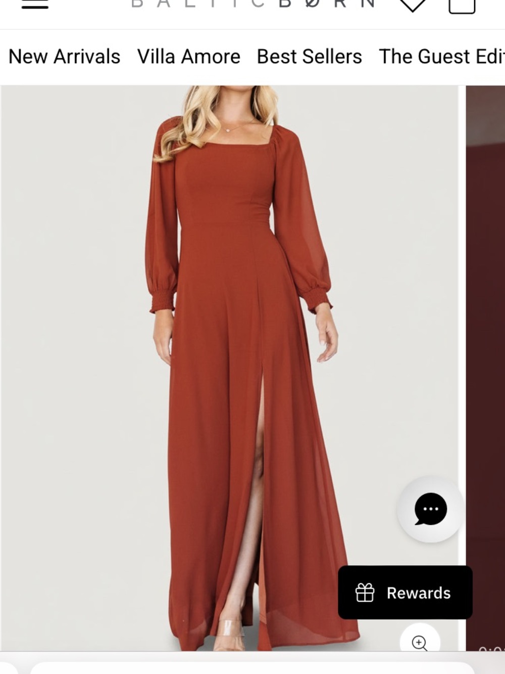 Baltic Born Rust Square Neck Long Sleeve Maxi Dress with Front Slit